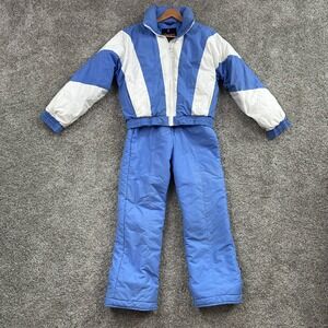 Vintage Herman's Ski Suit Women M Blue White Goose Down Puffer Jacket‎
